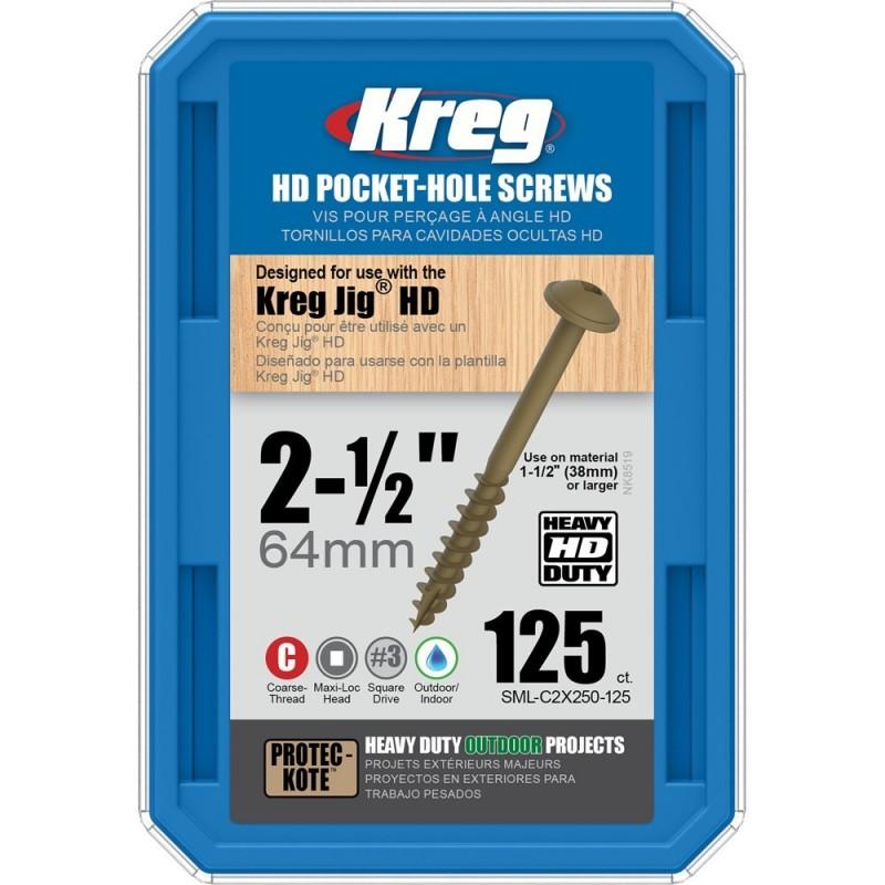 Kreg® Hd Protec-kote Pocket-hole Screws - 64mm/2.5" #14 Coarse-thread, Maxi-loc, 125-count